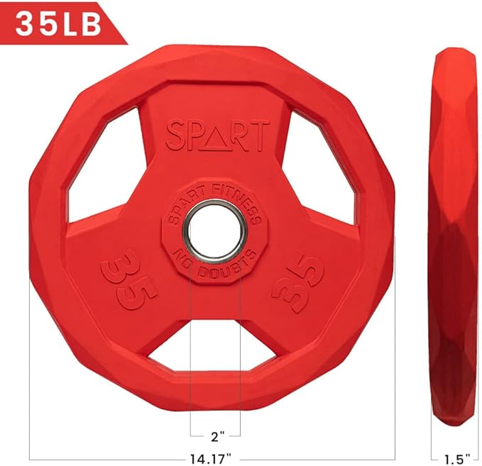 SPART Color Coded Weight Plate 2-Inch Rubber Coated 2.5LB/5LB/10LB/25LB/35LB/45LB, Pair