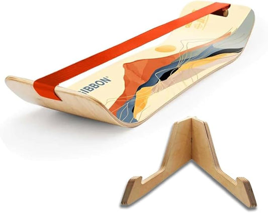 GIBBON GiBoard Balance Board for Adults & Kids - Slackline Workout Equipment Home Gym Training - Wooden Wobble Board Balance Trainer - Standing Desk Exercise - Yoga, Agility, Pilates, Core, Snowboard