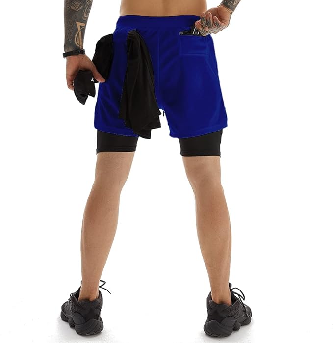 OEBLD Mens Athletic Shorts 2-in-1 Gym Workout Running 7'' Shorts with Towel Loop
