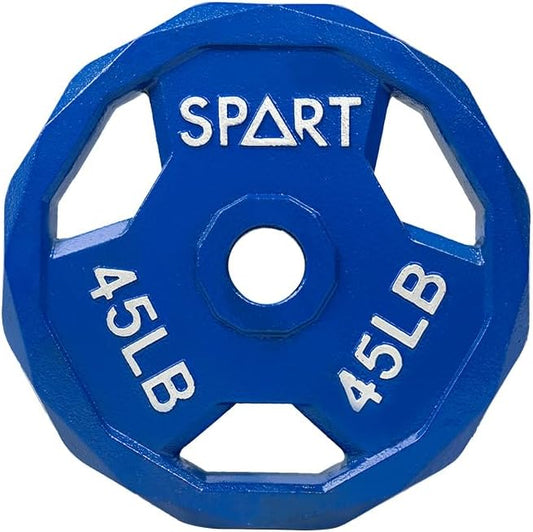 SPART Color Coded Weight Plate 2-Inch Cast Iron 2.5/5/10/15/25/35/45LB, Single/Pair/Set
