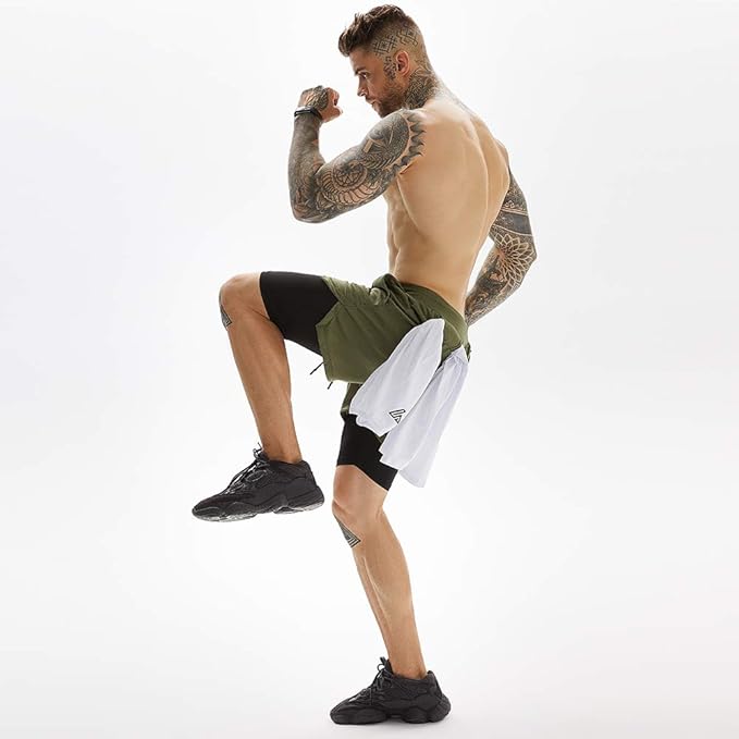 OEBLD Mens Athletic Shorts 2-in-1 Gym Workout Running 7'' Shorts with Towel Loop