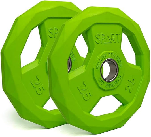 SPART Color Coded Weight Plate 2-Inch Rubber Coated 2.5LB/5LB/10LB/25LB/35LB/45LB, Pair
