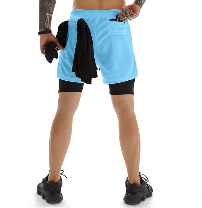 OEBLD Mens Athletic Shorts 2-in-1 Gym Workout Running 7'' Shorts with Towel Loop