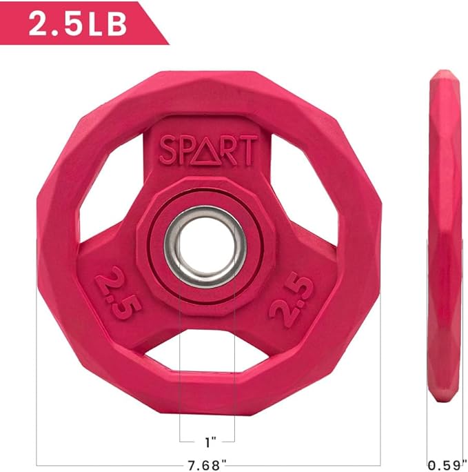 SPART Color Coded Weight Plate 1-Inch Rubber Coated Standard Grip Plate for Barbell,Solid Cast Iron Weight Plates for Strength Training,Weightlifting,Crossfit, Fit All 25/28mm Barbells