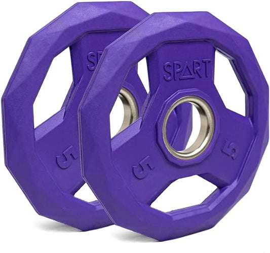 SPART Color Coded Weight Plate 2-Inch Rubber Coated 2.5LB/5LB/10LB/25LB/35LB/45LB, Pair