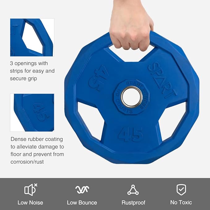 SPART Color Coded Weight Plate 2-Inch Rubber Coated 2.5LB/5LB/10LB/25LB/35LB/45LB, Pair