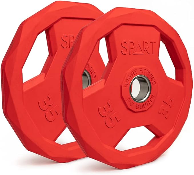 SPART Color Coded Weight Plate 2-Inch Rubber Coated 2.5LB/5LB/10LB/25LB/35LB/45LB, Pair
