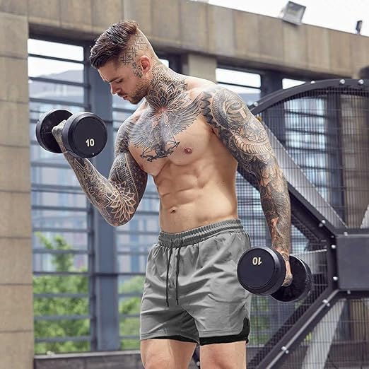 COOFANDY Men's 2 Pack Running Shorts 2 in 1 Workout Shorts Quick Dry Gym Training Athletic Jogger with Phone Pockets
