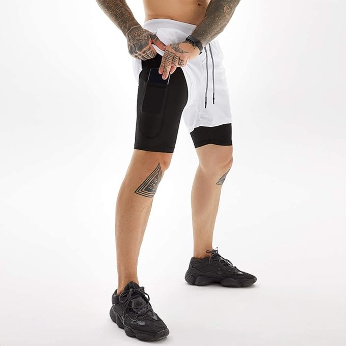 OEBLD Mens Athletic Shorts 2-in-1 Gym Workout Running 7'' Shorts with Towel Loop