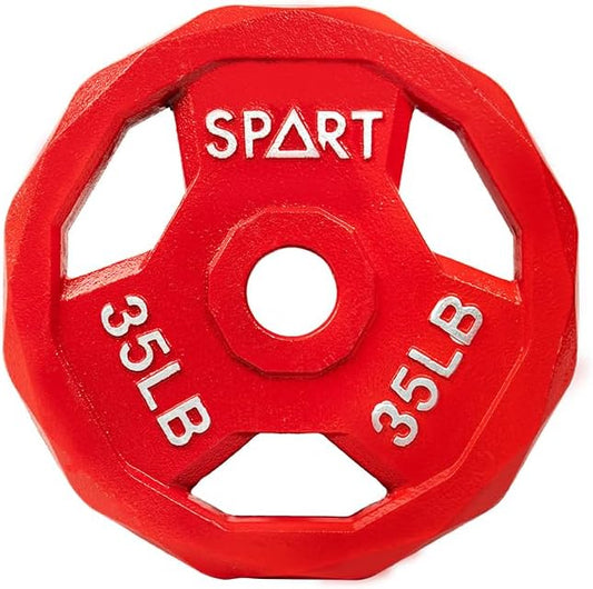SPART Color Coded Weight Plate 2-Inch Cast Iron 2.5/5/10/15/25/35/45LB, Single/Pair/Set