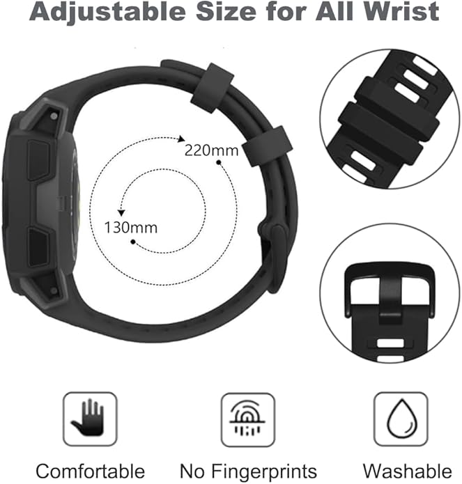 Threeeggs Sport Bands Compatible with Garmin Instinct Watch, 22mm Soft Silicone Waterproof Replacement Strap for Garmin Instinct 2 / Solar/Esports/Tactical Smartwatch