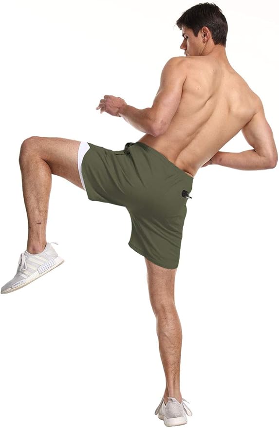 EVERWORTH Men's 2-in-1 Bodybuilding Workout Shorts Lightweight Gym Training Short Running Athletic Jogger with Zipper Pockets