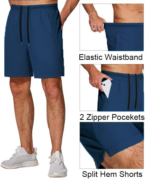 COOFANDY Mens Athletic Running Shorts 7'' Gym Workout Shorts Lightweight Drawstring Training Shorts with Zipper Pockets