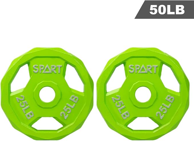 SPART Color Coded Weight Plate 2-Inch Cast Iron 2.5/5/10/15/25/35/45LB, Single/Pair/Set