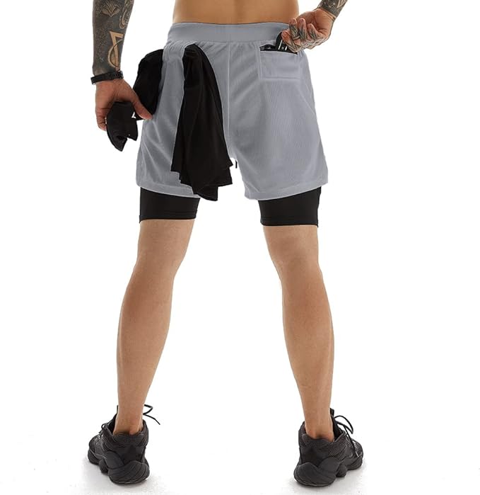 OEBLD Mens Athletic Shorts 2-in-1 Gym Workout Running 7'' Shorts with Towel Loop