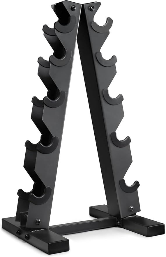 CAP Barbell 100 lb Neoprene Hex Dumbbell Weight Set with Vertical A-Frame Rack - Black