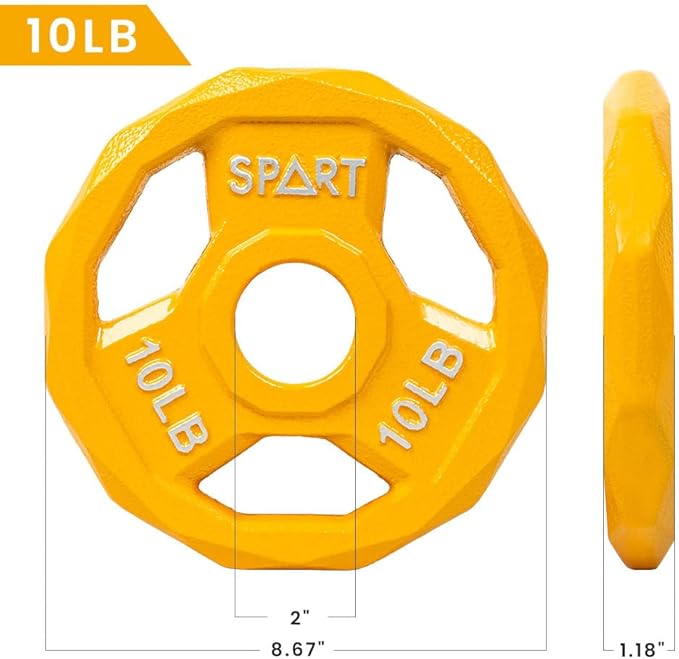 SPART Color Coded Weight Plate 2-Inch Cast Iron 2.5/5/10/15/25/35/45LB, Single/Pair/Set
