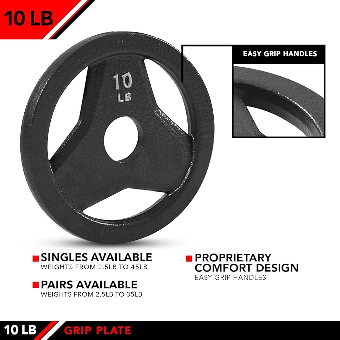 JFIT Olympic 2" Cast Iron Grip Plate OR 2" Rubber Bumper Plates for Barbell - Singles OR Pairs - 6 Weights Available (2.5lbs to 45lbs) Plates for Strength Training, Weightlifting, Bodybuilding