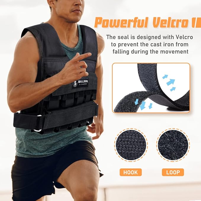 Adjustable Weighted Vest 0-44lbs,5BILLION Weight Vest with Solid Bar Weights,Body Weight Vest for Men Women,Strength Training Workout Vest for Running Pushups Squats,Pockets On the Back and Front