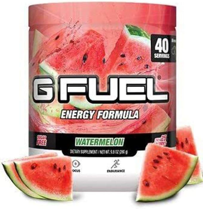 G fuel Watermelon Energy Drink Powder, Pre Workout Caffeine Mix for Gaming, Sugar Free Focus Amino, Vitamin + Antioxidants, 9.9oz (Watermelon, 40 Servings)