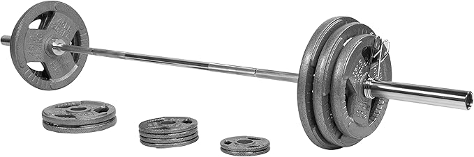 Signature Fitness Cast Iron Olympic 2-Inch Weight Plates Including 7FT Olympic Barbell, 130-Pound, 300-Pound or 325-Pound Set, Multiple Packages