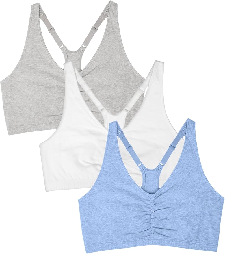 Fruit of the Loom Women's Adjustable Shirred Front Racerback Sports Bra Multi Packs!