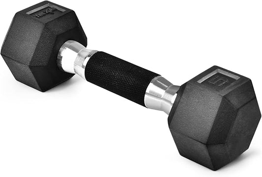 Yes4All Rubber Grip Encased Hex Dumbbell – Hand Weights With Anti-Slip 5-50 LBS Single