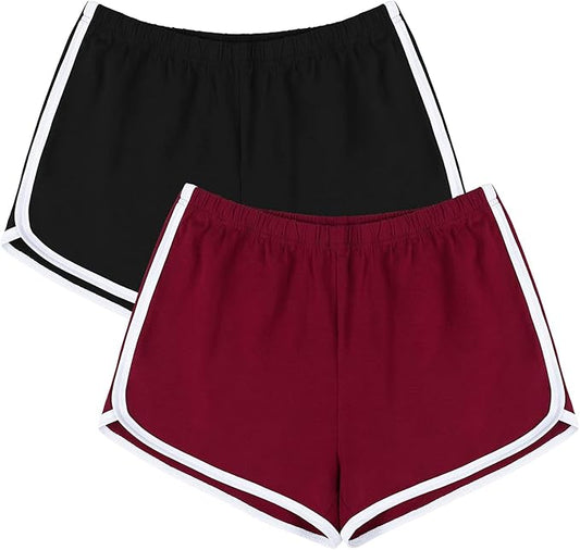 URATOT Women's Cotton Gym Yoga Summer Running Active Dance Elastic Shorts, Pack of 2