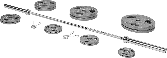 Signature Fitness Cast Iron Olympic 2-Inch Weight Plates Including 7FT Olympic Barbell, 130-Pound, 300-Pound or 325-Pound Set, Multiple Packages