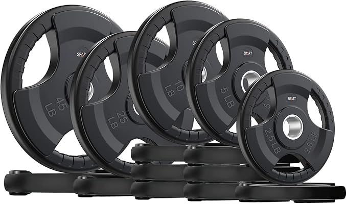 SPART Weight Plate 2-Inch Rubber Coated Olympic Grip Plate for Barbell,Solid Cast Iron Weight Plates in Pairs or Single for Strength Training,Weightlifting,Crossfit,Home Gym(5LB/10LB/25LB/35LB/45LB)