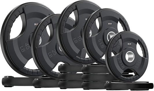 SPART Weight Plate 2-Inch Rubber Coated Olympic Grip Plate for Barbell,Solid Cast Iron Weight Plates in Pairs or Single for Strength Training,Weightlifting,Crossfit,Home Gym(5LB/10LB/25LB/35LB/45LB)
