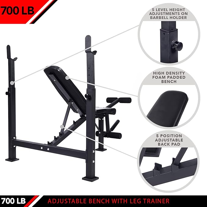 JFIT Olympic Weight Bench with Leg Developer Attachment