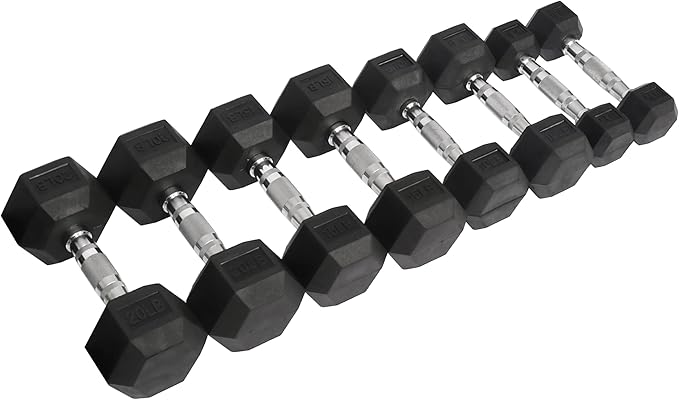 Premium Rubber Coated Hex Dumbbell Weight Set, Multiple Packages