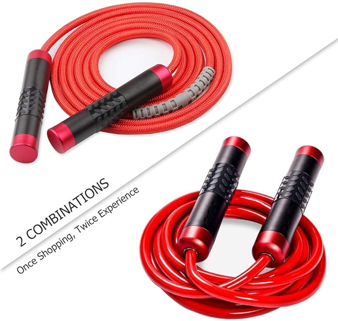 Redify Weighted Jump Rope for Workout Fitness(1LB) 9MM Fabric Cotton+9MM Solid