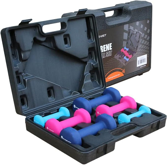 Gymenist Dumbbell Set With Hard Plastic Case Includes 3 Pairs And A Hard Travel Carry Storage Case