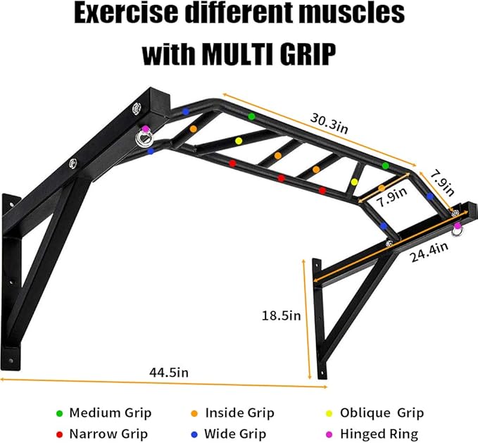 Wall Mounted Pull up Bar Multifunctional Chin up 440 Lbs…