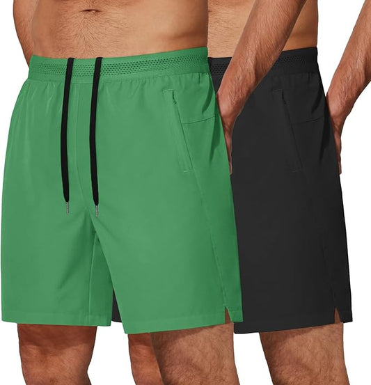 COOFANDY Mens Athletic Running Shorts 7'' Gym Workout Shorts Lightweight Drawstring Training Shorts with Zipper Pockets