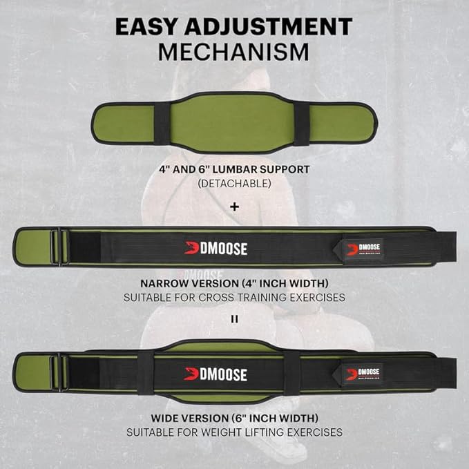 DMoose Weight Lifting Belt for Men & Women 2 in 1 Adjustable 4" 6" 6" Width