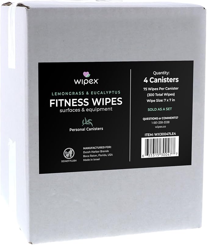 Wipex Natural Wipes for Fitness in Lemongrass & Eucalyptus 75 Count 4)
