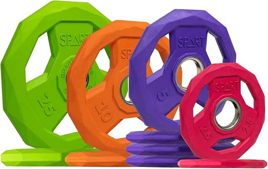SPART Color Coded Weight Plate 2-Inch Rubber Coated 2.5LB/5LB/10LB/25LB/35LB/45LB, Pair