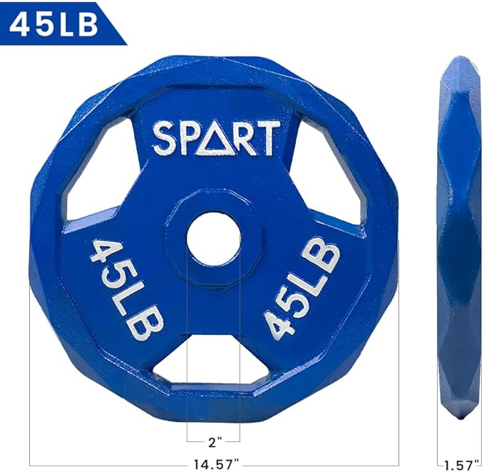 SPART Color Coded Weight Plate 2-Inch Cast Iron 2.5/5/10/15/25/35/45LB, Single/Pair/Set
