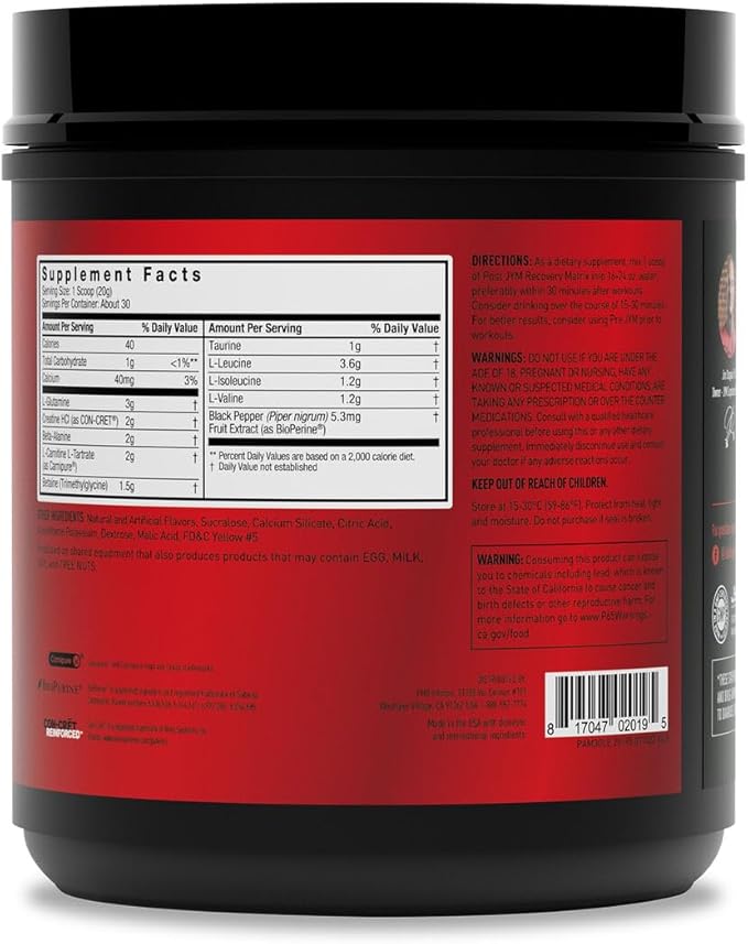 Post JYM Active Matrix Amino Recovery Powder | Pure Creatine HCL, BCAA’s, Glutamine, Carnitine, Betaine, Taurine for Maximum Strength, Repair, Definition, Performance | Lemonade Flavor 30 Servings