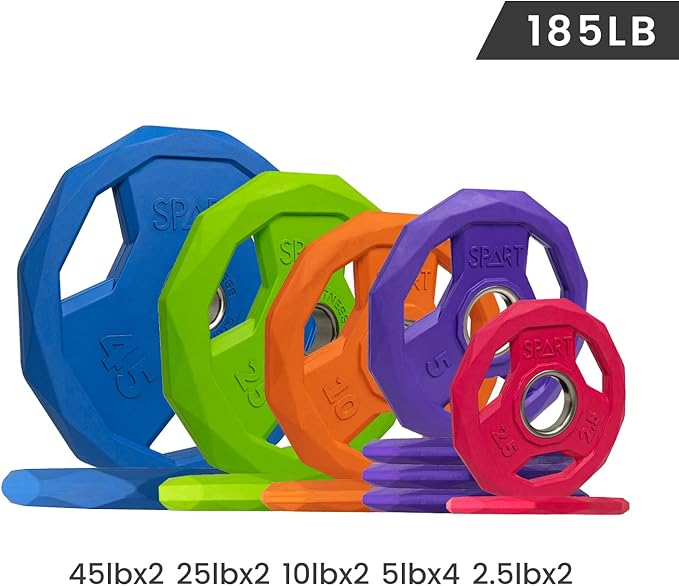 SPART Color Coded Weight Plate 2-Inch Rubber Coated 2.5LB/5LB/10LB/25LB/35LB/45LB, Pair