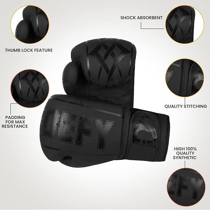 DEFY Boxing Gloves for Men & Women - Premium Quality Synthetic Leather Boxing Gloves for Training - Perfect for Punching Heavy Bags, Sparring, & Fighting Gloves