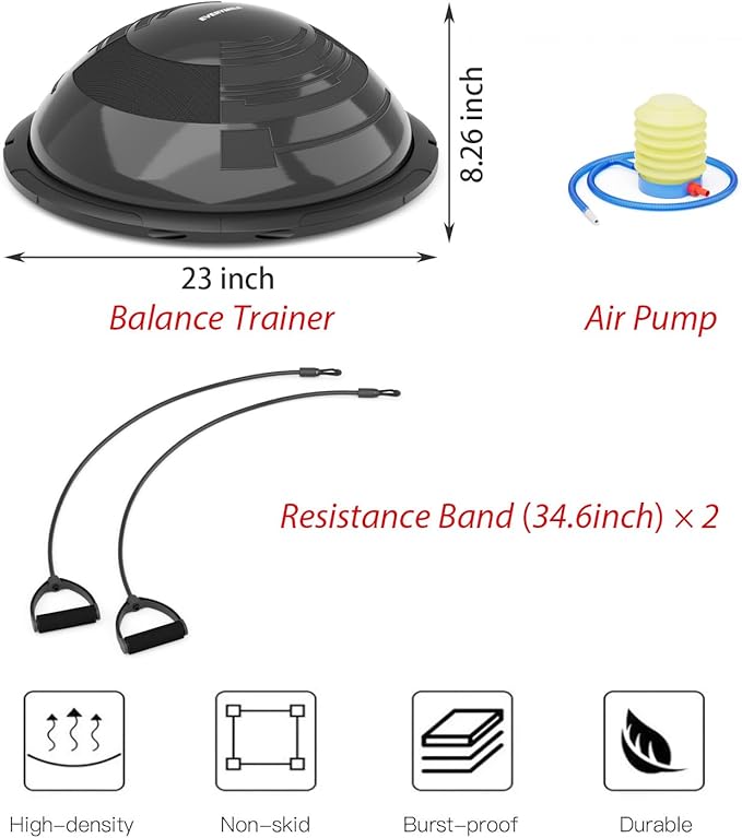 EVERYMILE Balance Ball Trainer with Resistance Bands & Pump Stability, 23.6 inch Yoga Exercise Ball for Home Gym Core Training Anti-Skid Surface