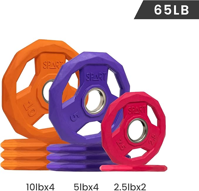SPART Color Coded Weight Plate 2-Inch Rubber Coated 2.5LB/5LB/10LB/25LB/35LB/45LB, Pair