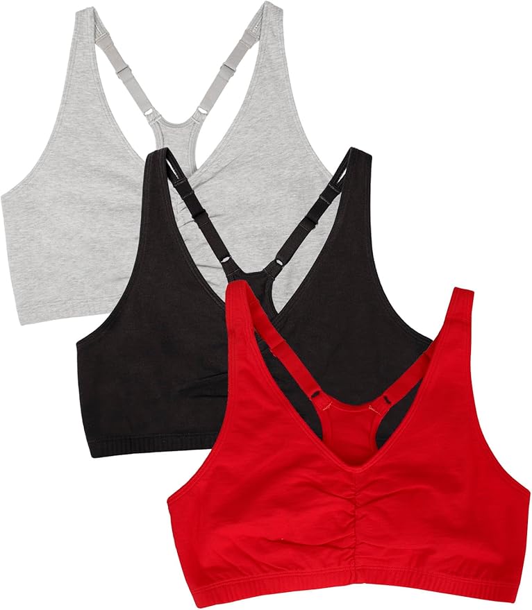 Fruit of the Loom Women's Adjustable Shirred Front Racerback Sports Bra Multi Packs!
