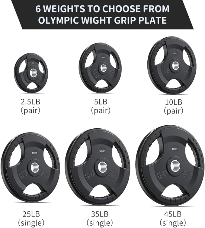 SPART Weight Plate 2-Inch Rubber Coated Olympic Grip Gym(5LB/10LB/25LB/35LB/45LB)