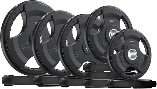SPART Weight Plate 2-Inch Rubber Coated Olympic Grip Plate for Barbell,Solid Cast Iron Weight Plates in Pairs or Single for Strength Training,Weightlifting,Crossfit,Home Gym(5LB/10LB/25LB/35LB/45LB)