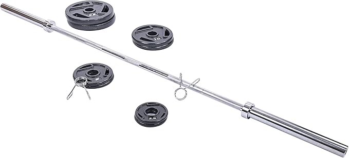 Signature Fitness Cast Iron Olympic 2-Inch Weight Plates Including 7FT Olympic Barbell, 130-Pound, 300-Pound or 325-Pound Set, Multiple Packages